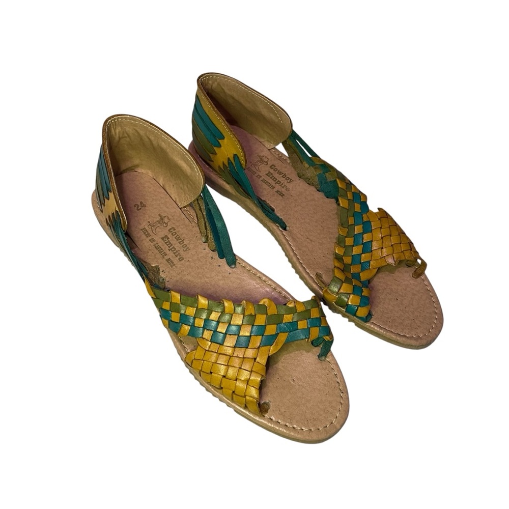 Vibrant Yellow and Green Sandals with Woven Design